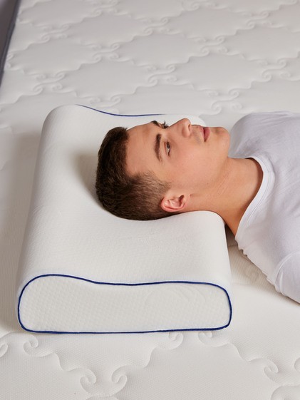 Подушка ортопедическая Devison Memory 40х60 см с синим кантом 13 и 11 см