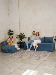 Диван-кровать бескаркасный Devison Ultra Comfort Голубой Велюр 70/140х200 см